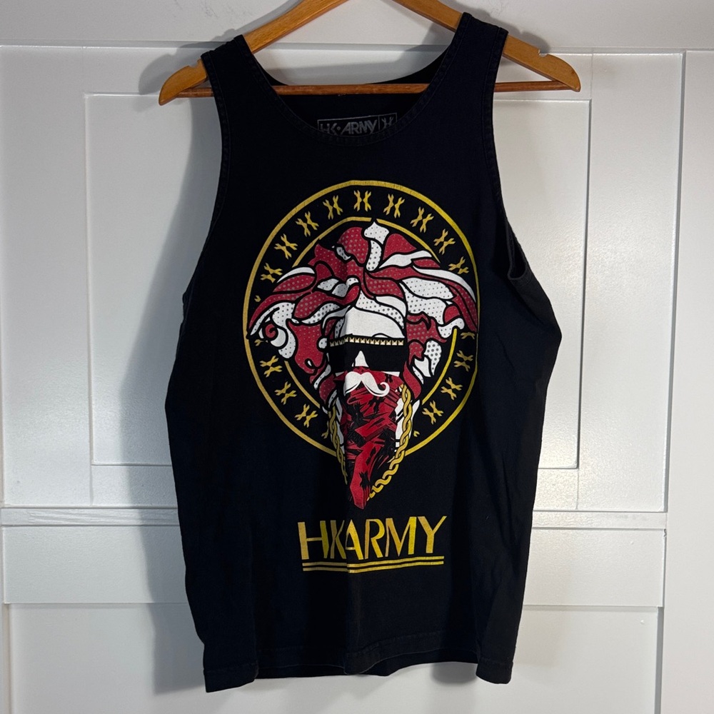 H.K Army Black Tank Top with Bright Red